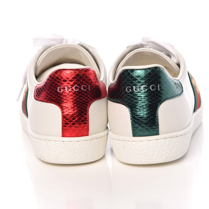 Gucci Calfskin Ayers Bee Embroidered Womens Ace Sneakers 37.5 White Green 5 of 11