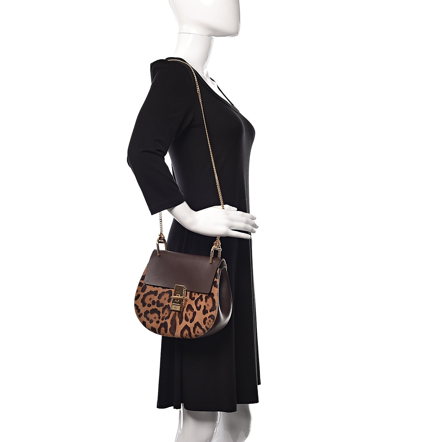Chloe Calfskin Calf Hair Leopard Print Drew Shoulder Bag 2 of 12