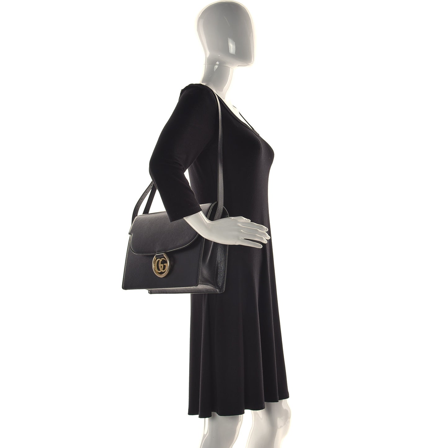 Textured Calfskin Medium Torchon GG Ring Shoulder Bag Black