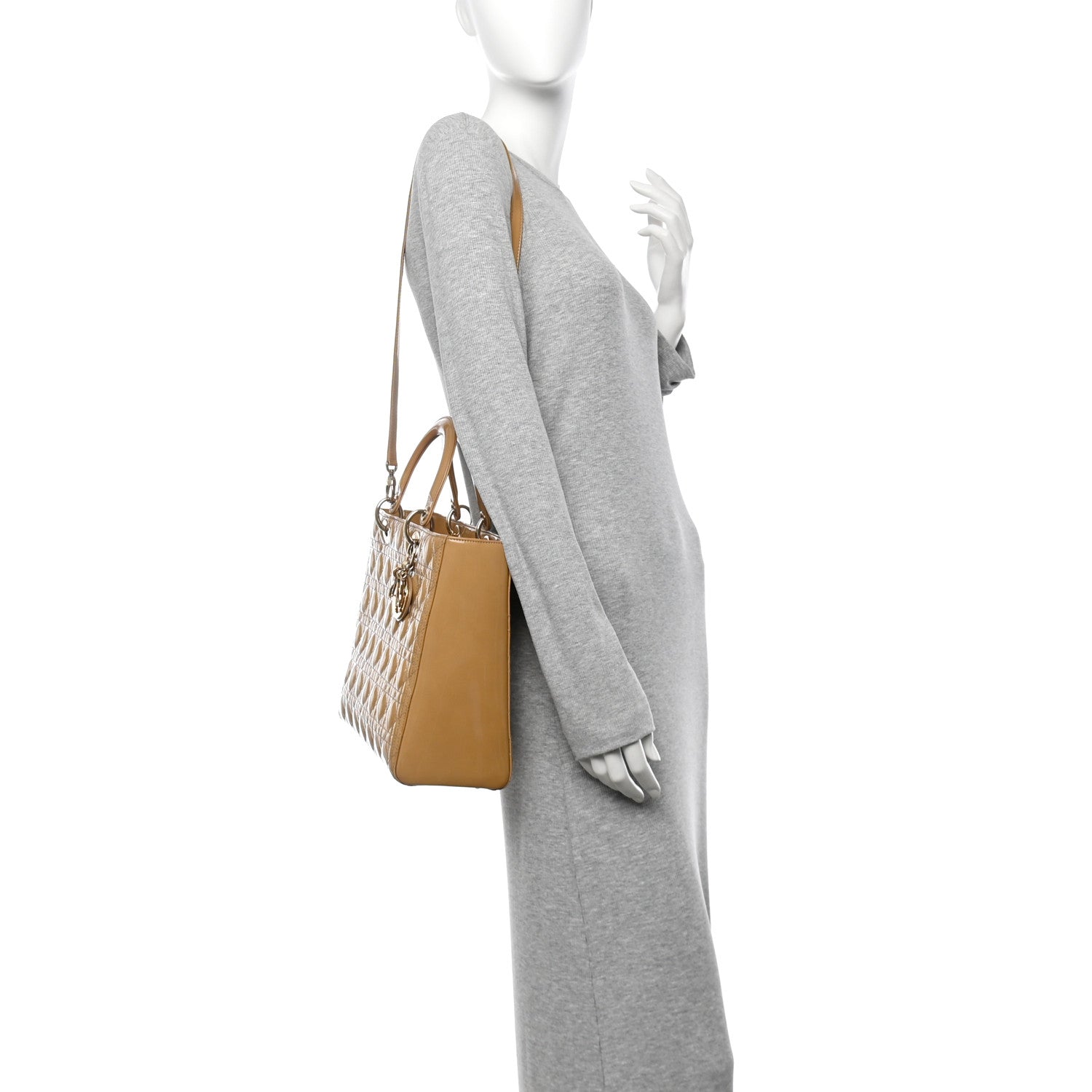 Christian Dior Patent Cannage Large Lady Dior Dark Beige 2 of 12
