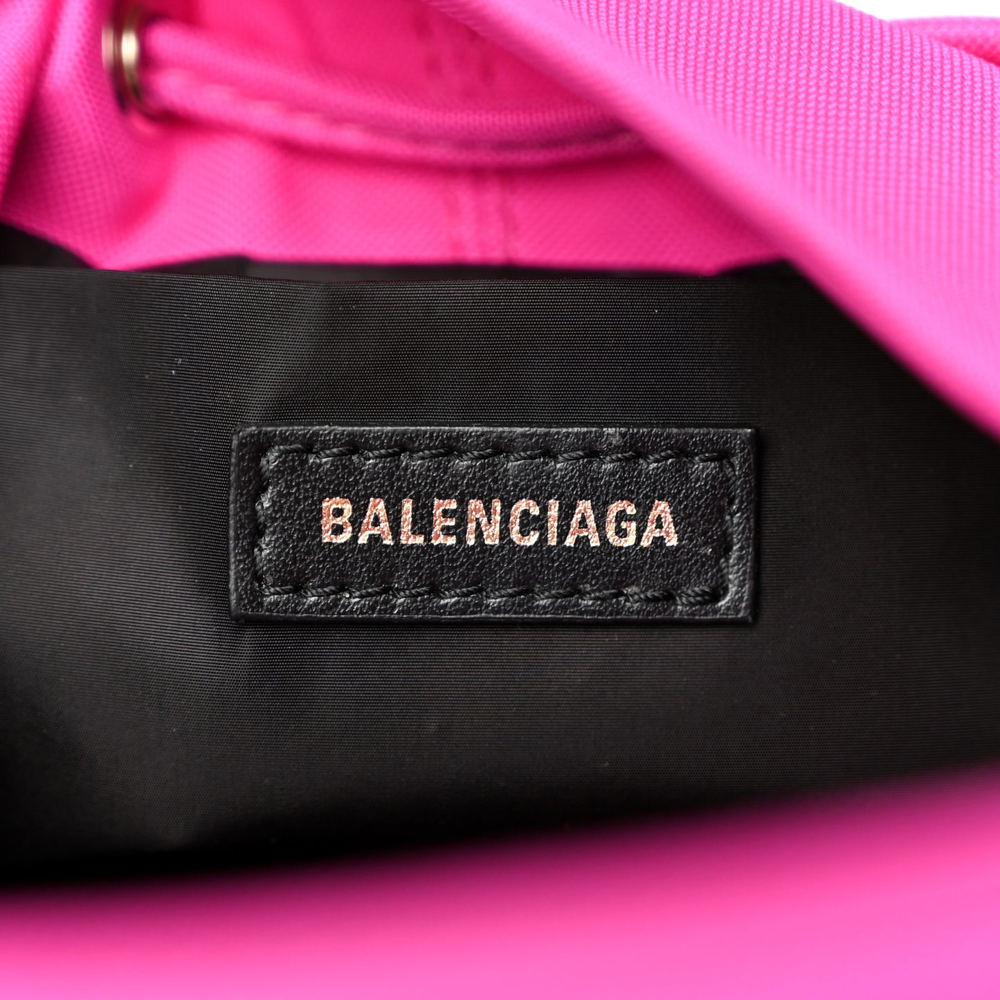 Recycled Sport Nylon Logo Embroidered Wheel Drawstring Bucket Bag XS Fuchsia Black