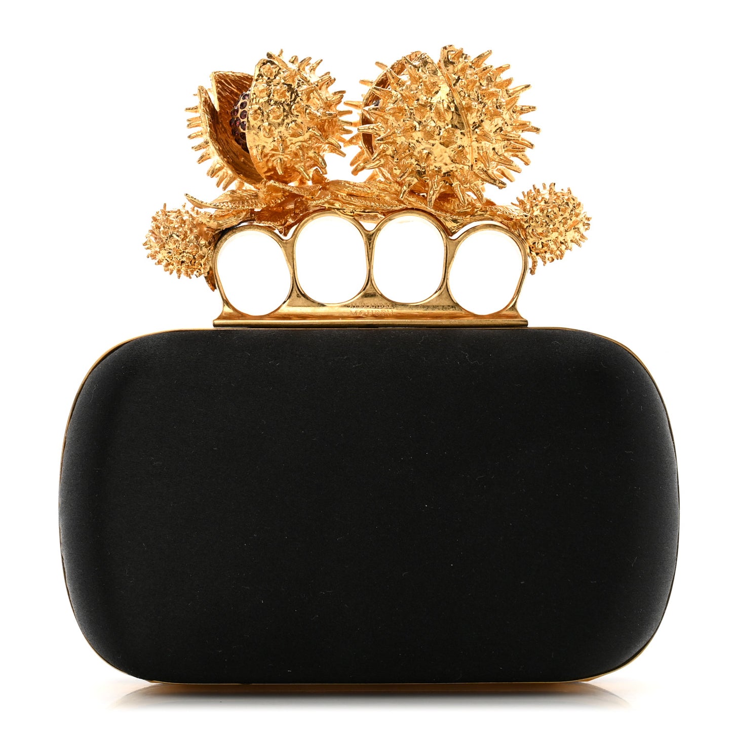 Satin Venus Fly Trap Knuckle Box Clutch Black