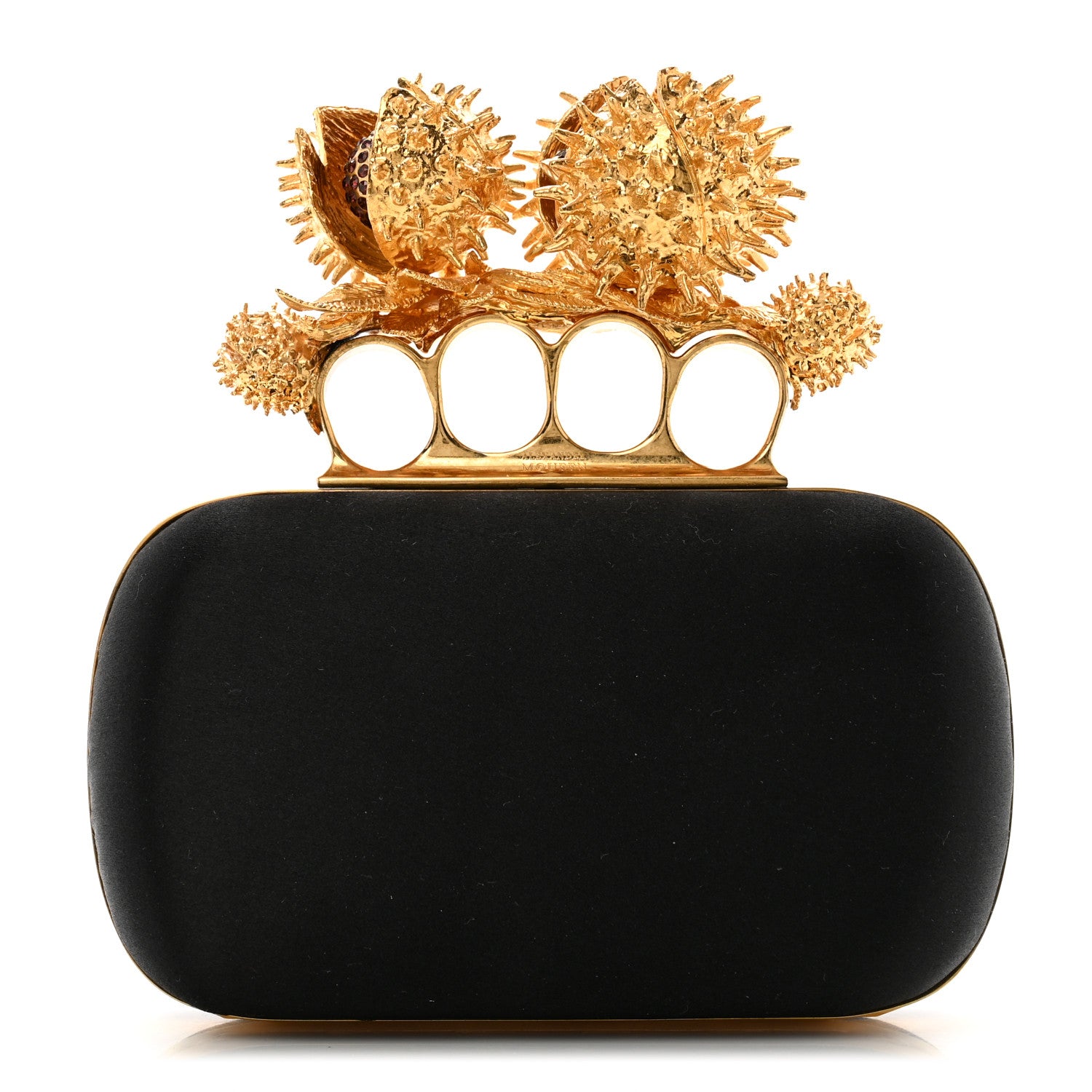 Alexander McQueen Satin Venus Fly Trap Knuckle Box Clutch Black 1 of 10