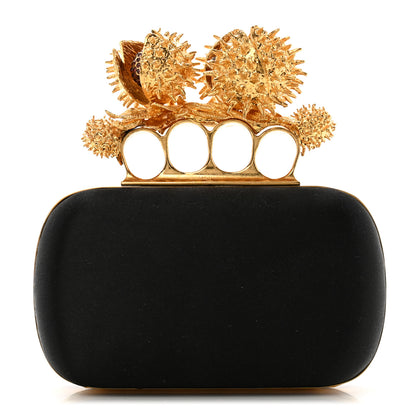 Alexander McQueen Satin Venus Fly Trap Knuckle Box Clutch Black 1 of 10