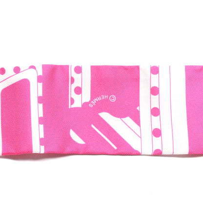 Hermes Silk Faubourg Rainbow Twilly Rose Vif White 3 of 4