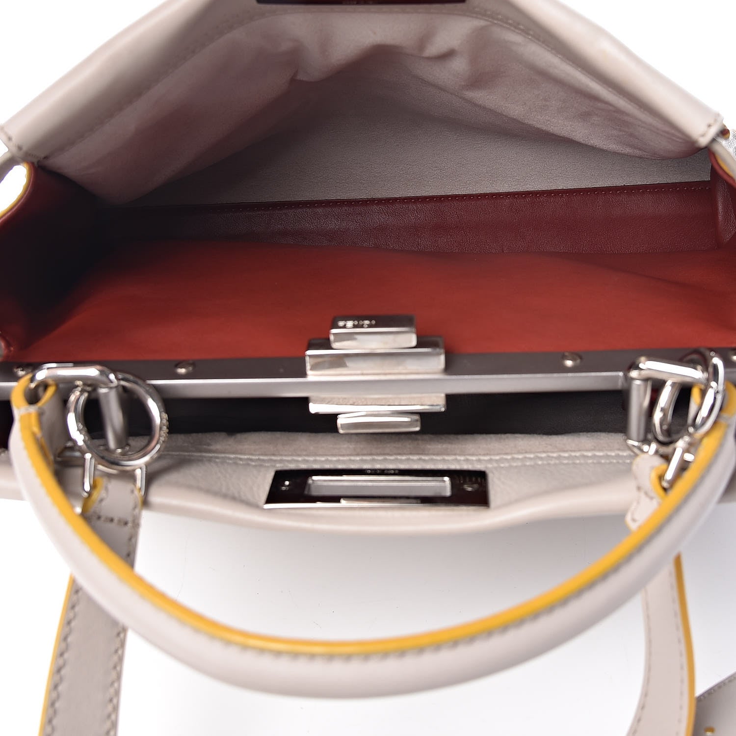 Fendi Vitello Seta Burro Medium Peekaboo Iconic Satchel Grigio Polvere Mattone 7 of 16