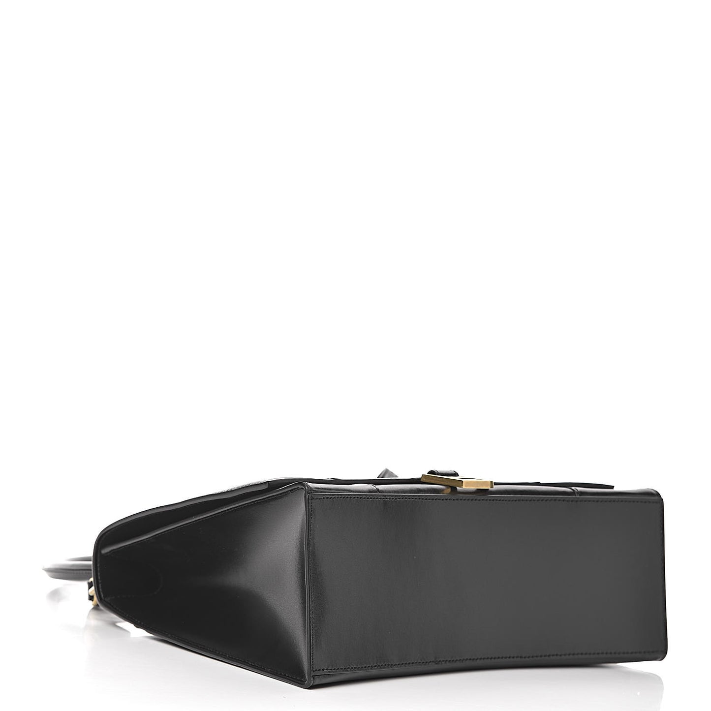 Shiny Box Calfskin Medium Hourglass Top Handle Bag Black
