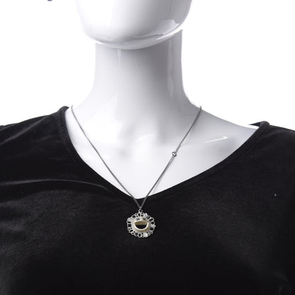 Chanel Crystal CC Smiley Emoji Pendant Necklace Silver Black 1 of 5