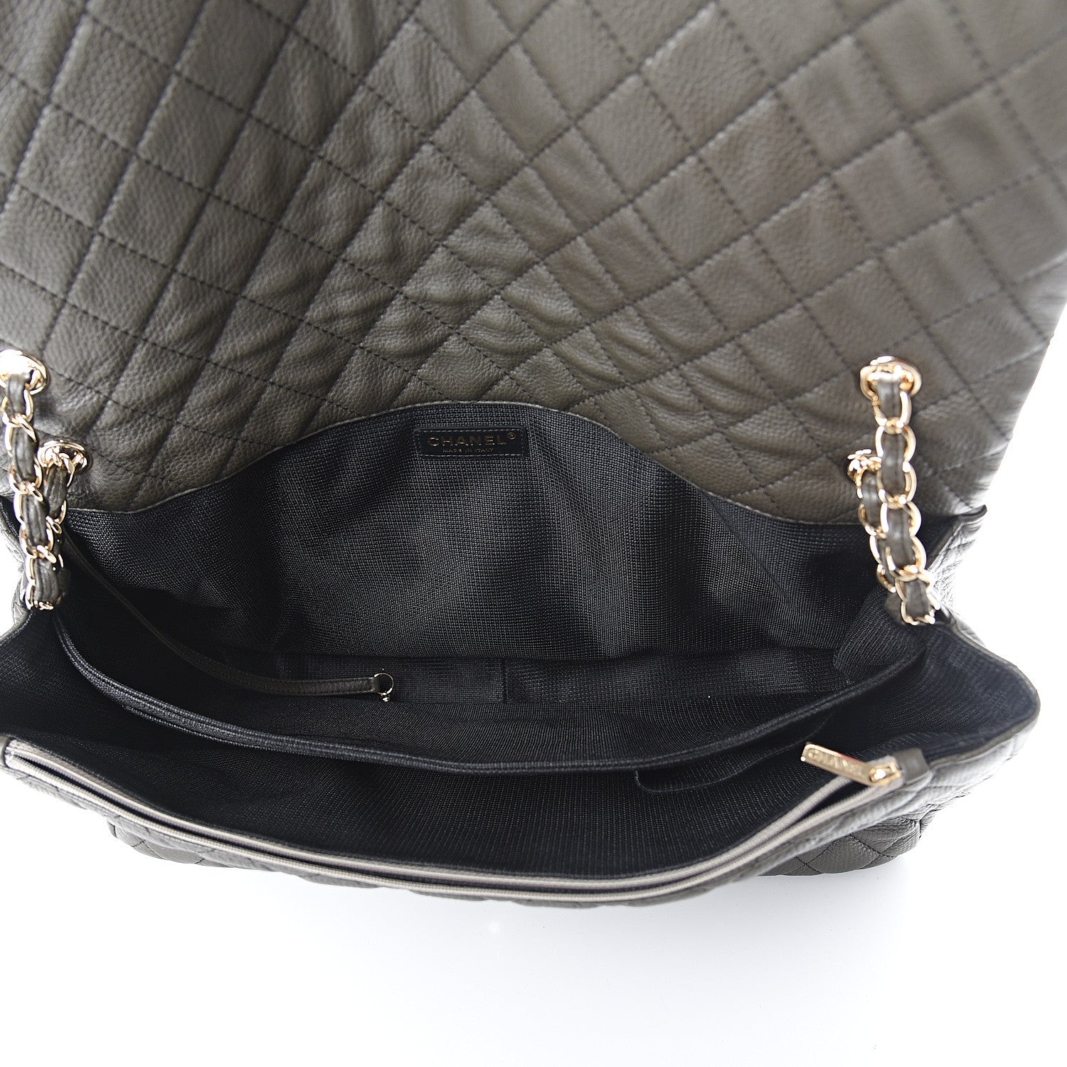 Chanel Metallized Calfskin Quilted XXL Travel Flap Bag Khaki 4 of 9