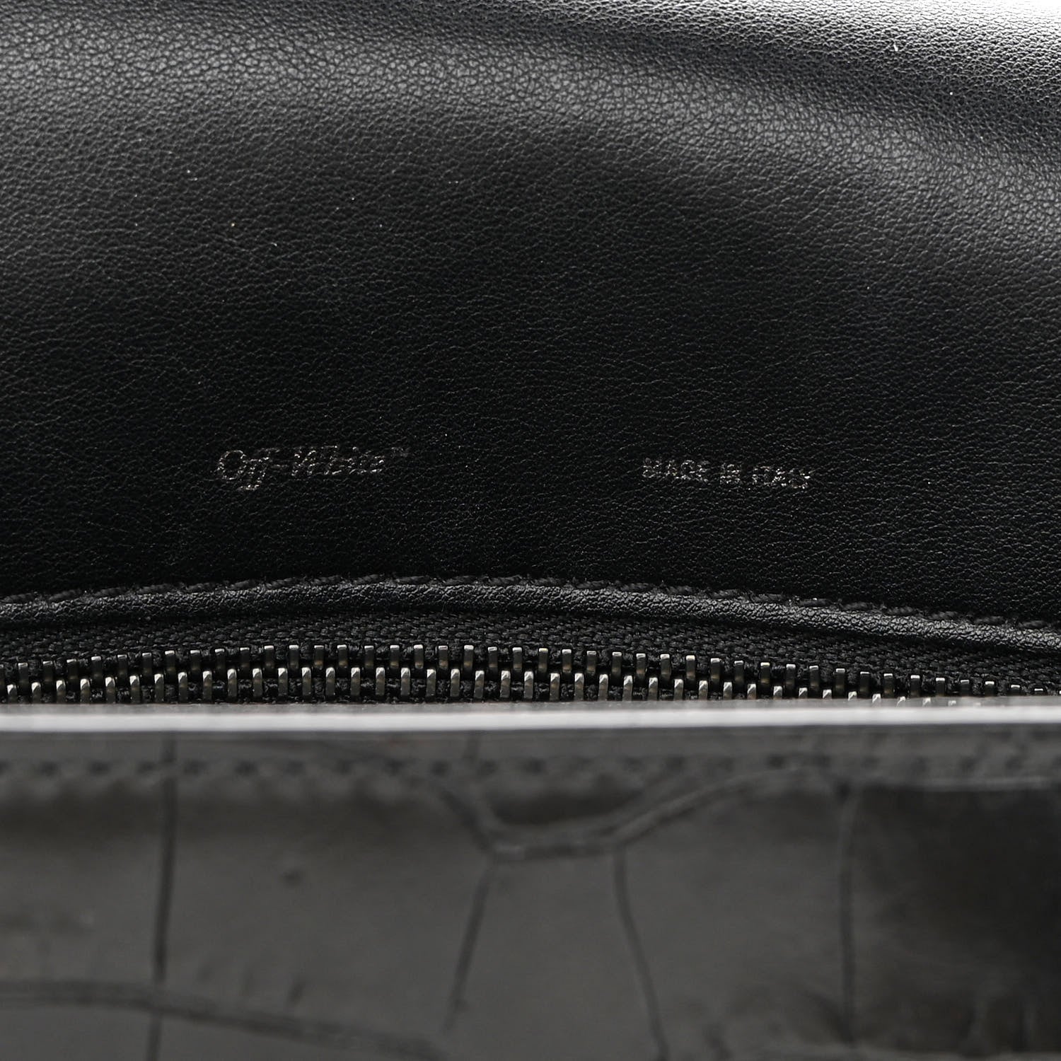 Off-White Calfskin Embossed Crocodile Binder Flap Bag Black 6 of 12