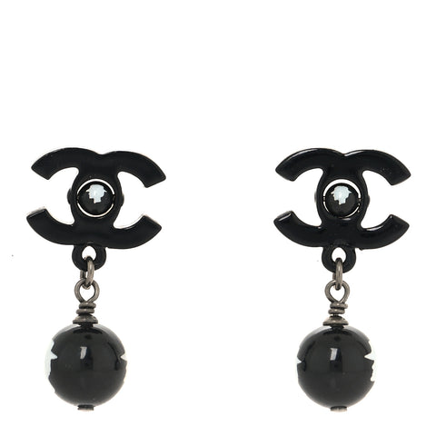 Enamel Bead CC Coco Drop Earrings Black