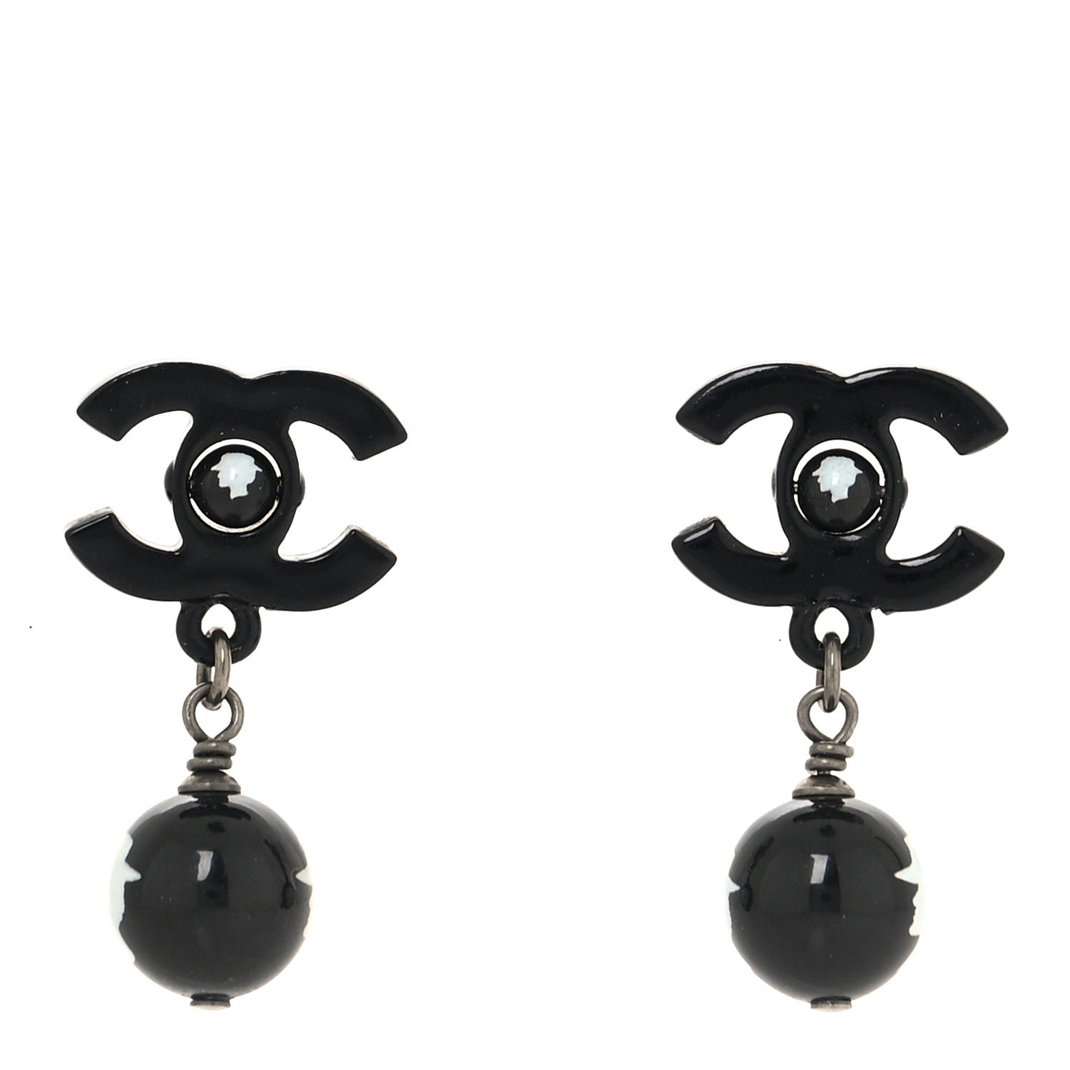 Chanel Enamel Bead CC Coco Drop Earrings Black 1 of 8