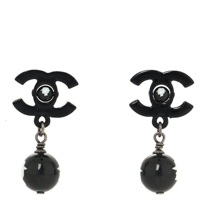 Chanel Enamel Bead CC Coco Drop Earrings Black 1 of 8