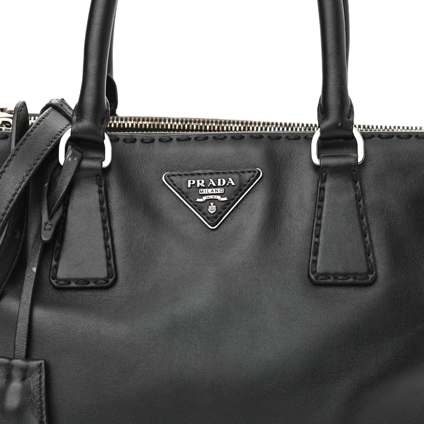 City Calf Hand Stitched Small Galleria Double Zip Tote Black