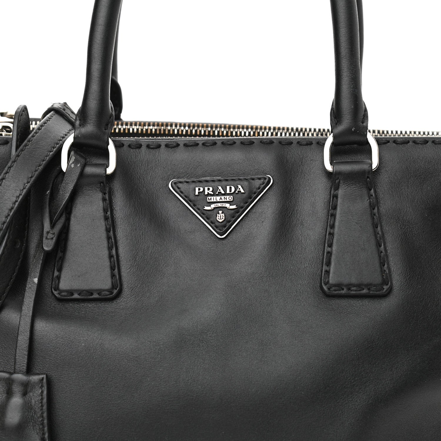 Prada City Calf Hand Stitched Small Galleria Double Zip Tote Black 9 of 12