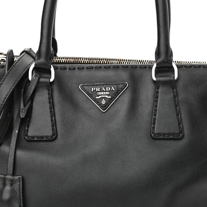 Prada City Calf Hand Stitched Small Galleria Double Zip Tote Black 9 of 12