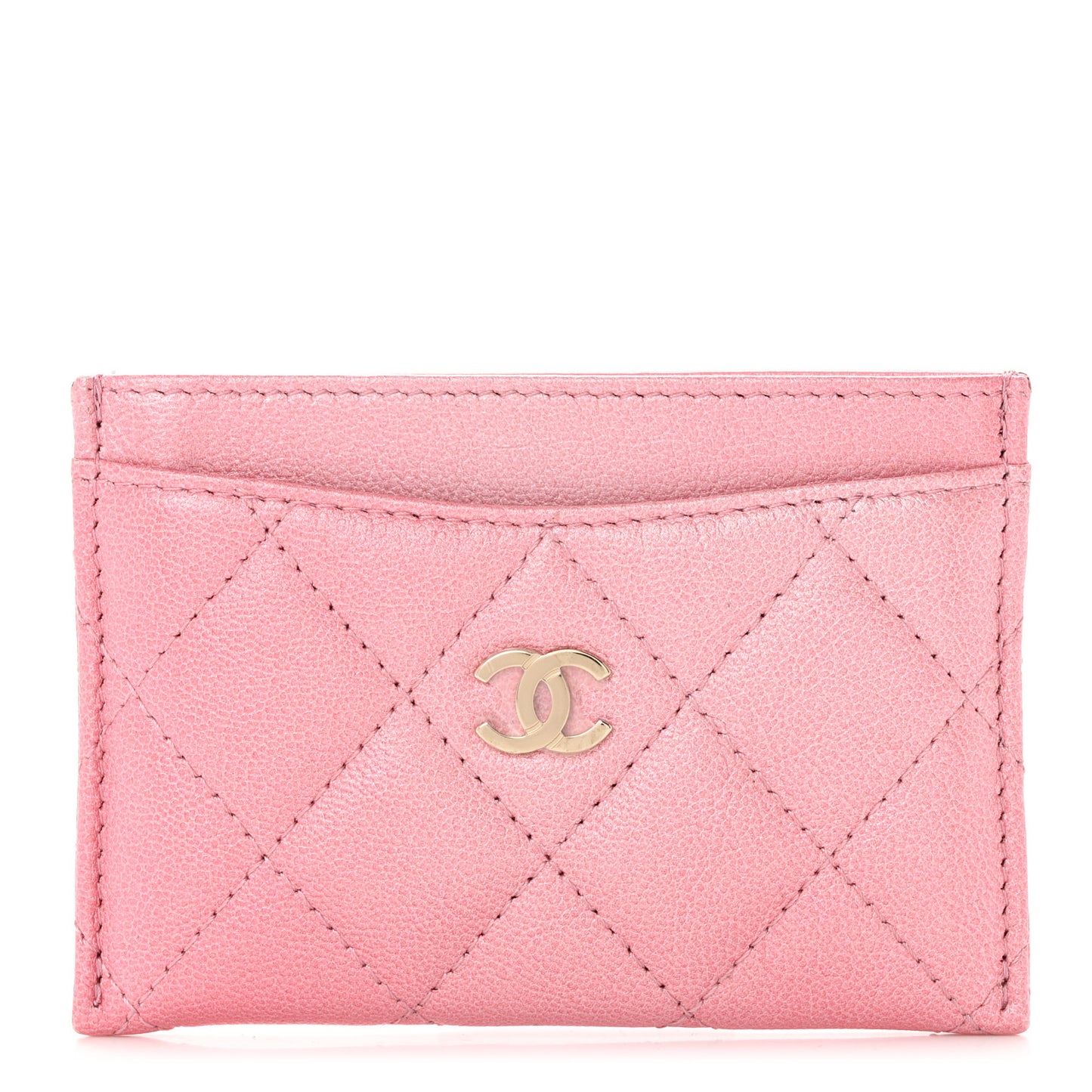 Cloudy Pearly Goatskin Quilted Card Holder Pink