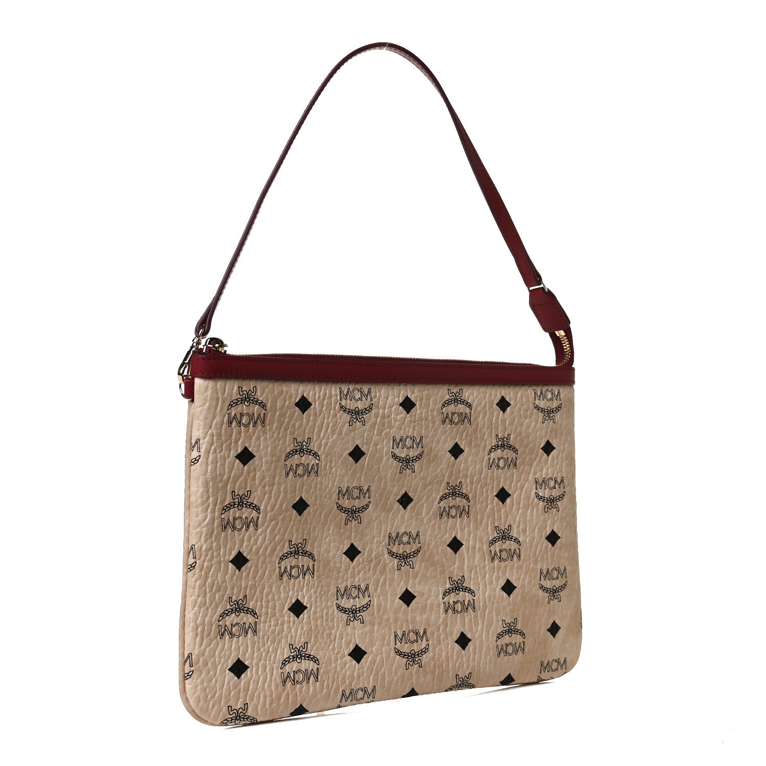 MCM Visetos Liz Shopper Tote Pouch Beige Ruby Red 2 of 8