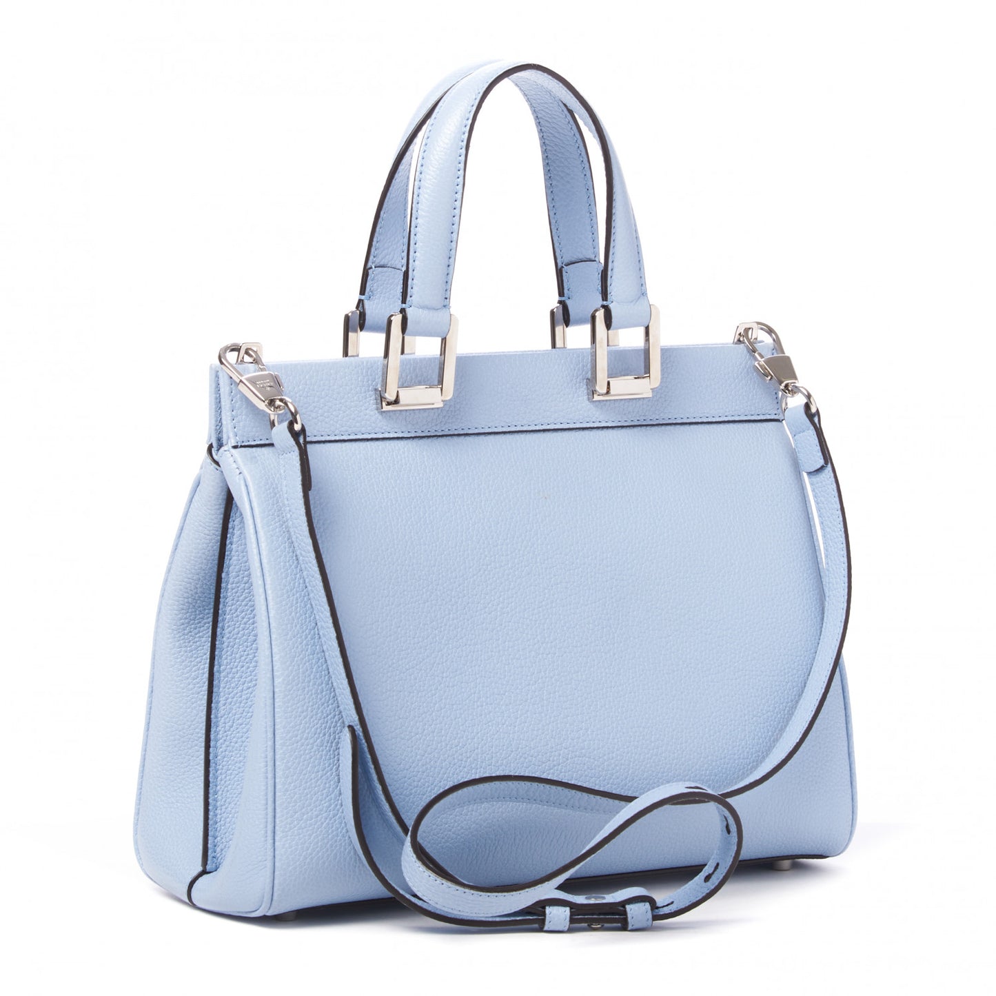 Posillipo Grain Calfskin Small Zumi Top Handle Bag Porcelain Light Blue