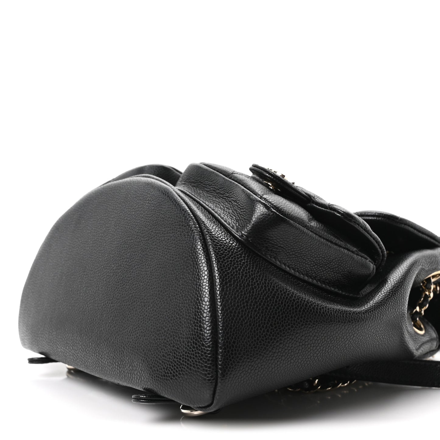 Shiny Caviar Quilted Small Duma Pockets Drawstring Backpack Black