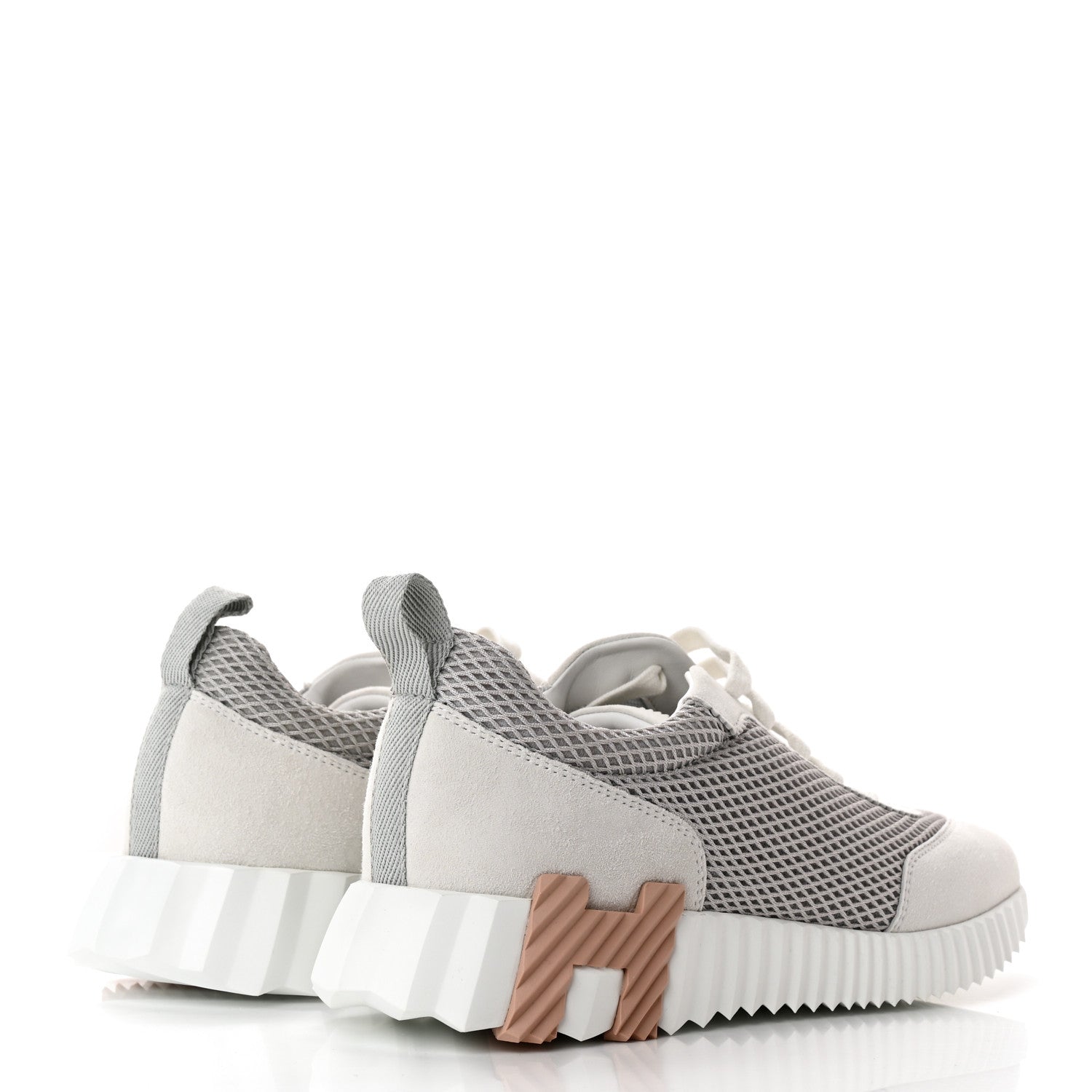 Hermes Air Mesh Suede Goatskin Bouncing Sneakers 38 Gris Lulea White 4 of 9
