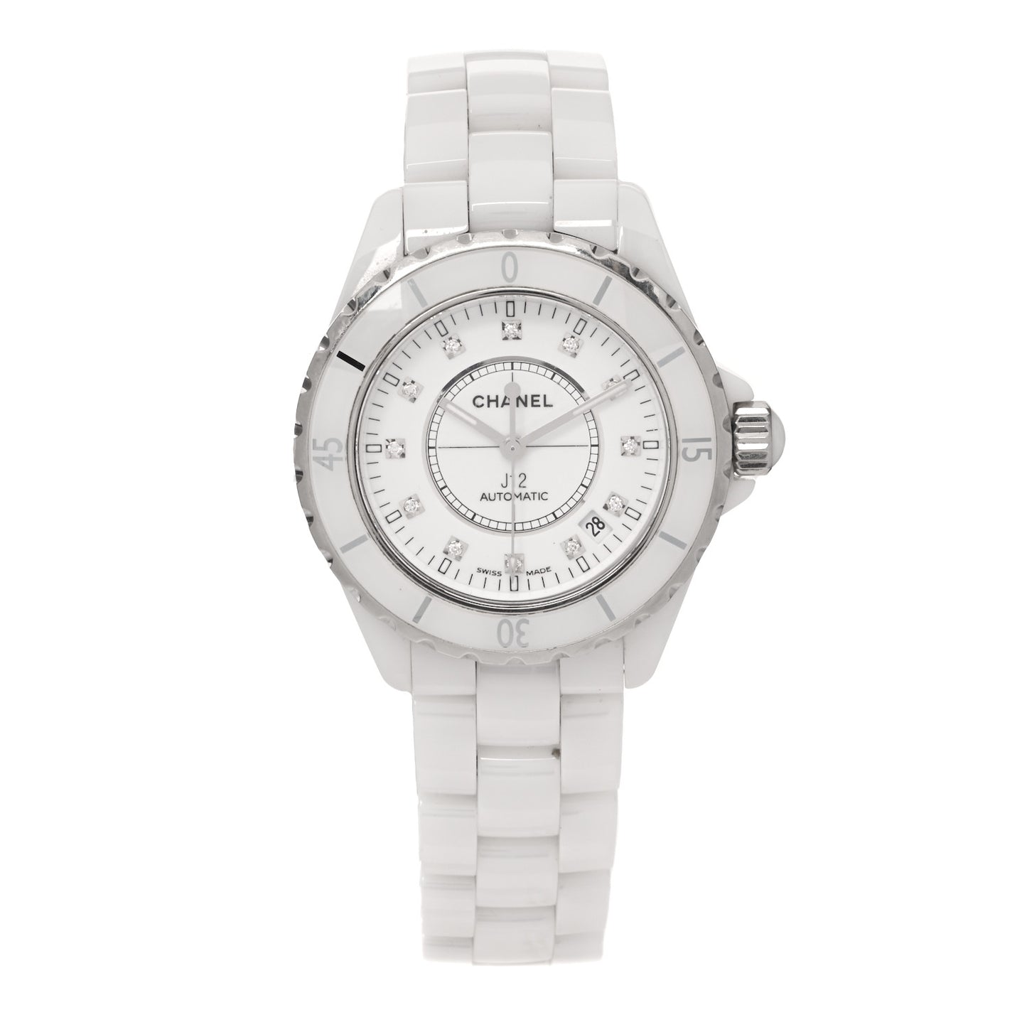 Stainless Steel Ceramic Diamond 38mm J12 Automatic Watch White