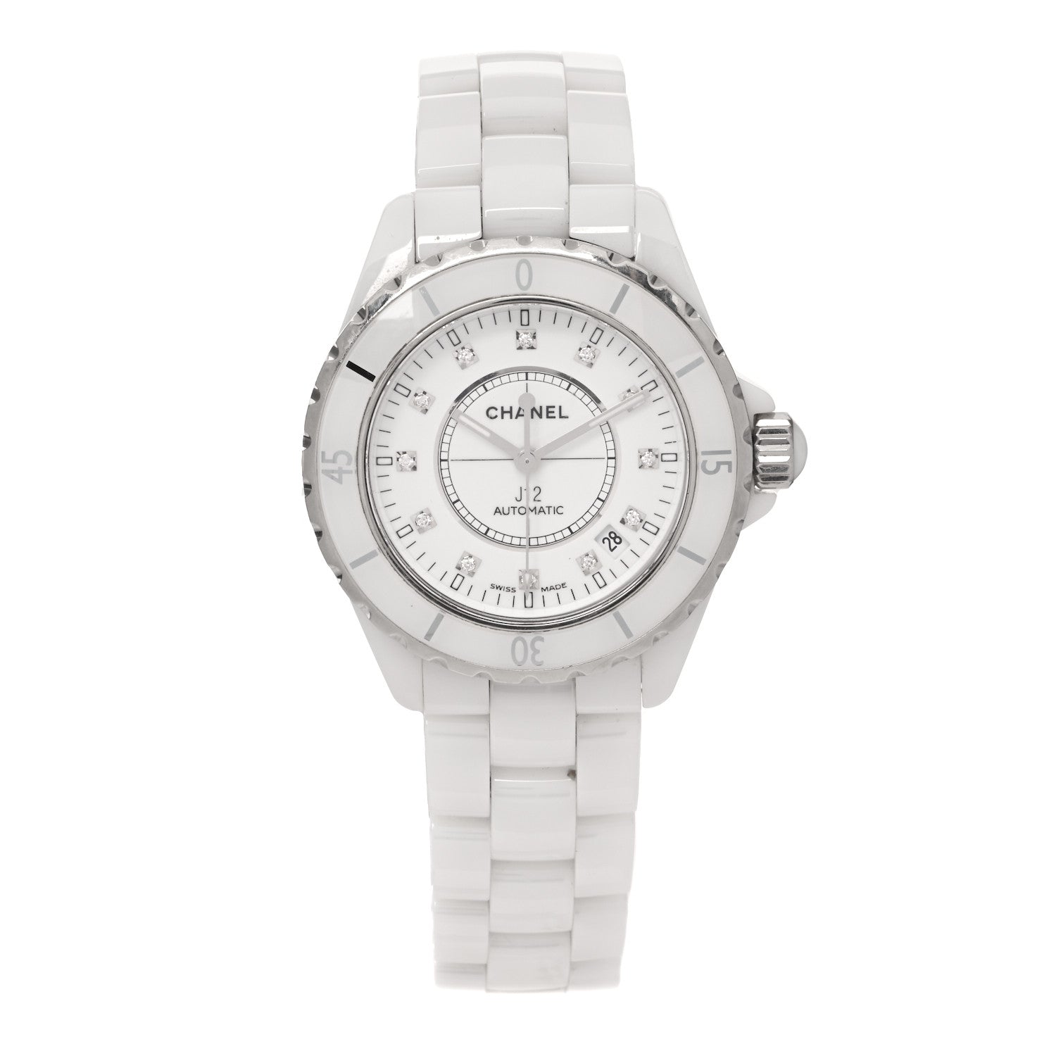 Chanel Stainless Steel Ceramic Diamond 38mm J12 Automatic Watch White 1 of 4