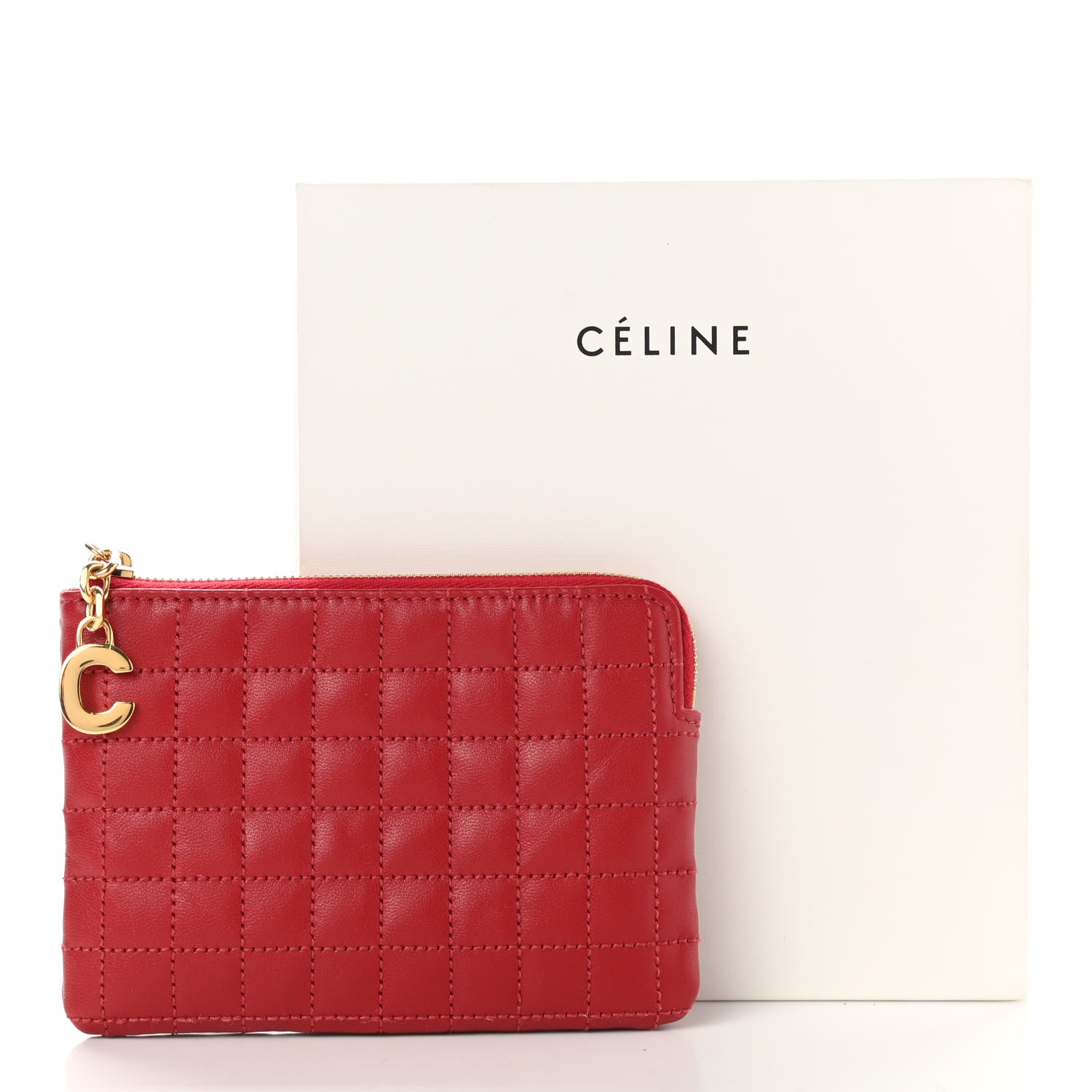 Celine Calfskin Quilted C Charm Coin Card Pouch Red 9 of 9