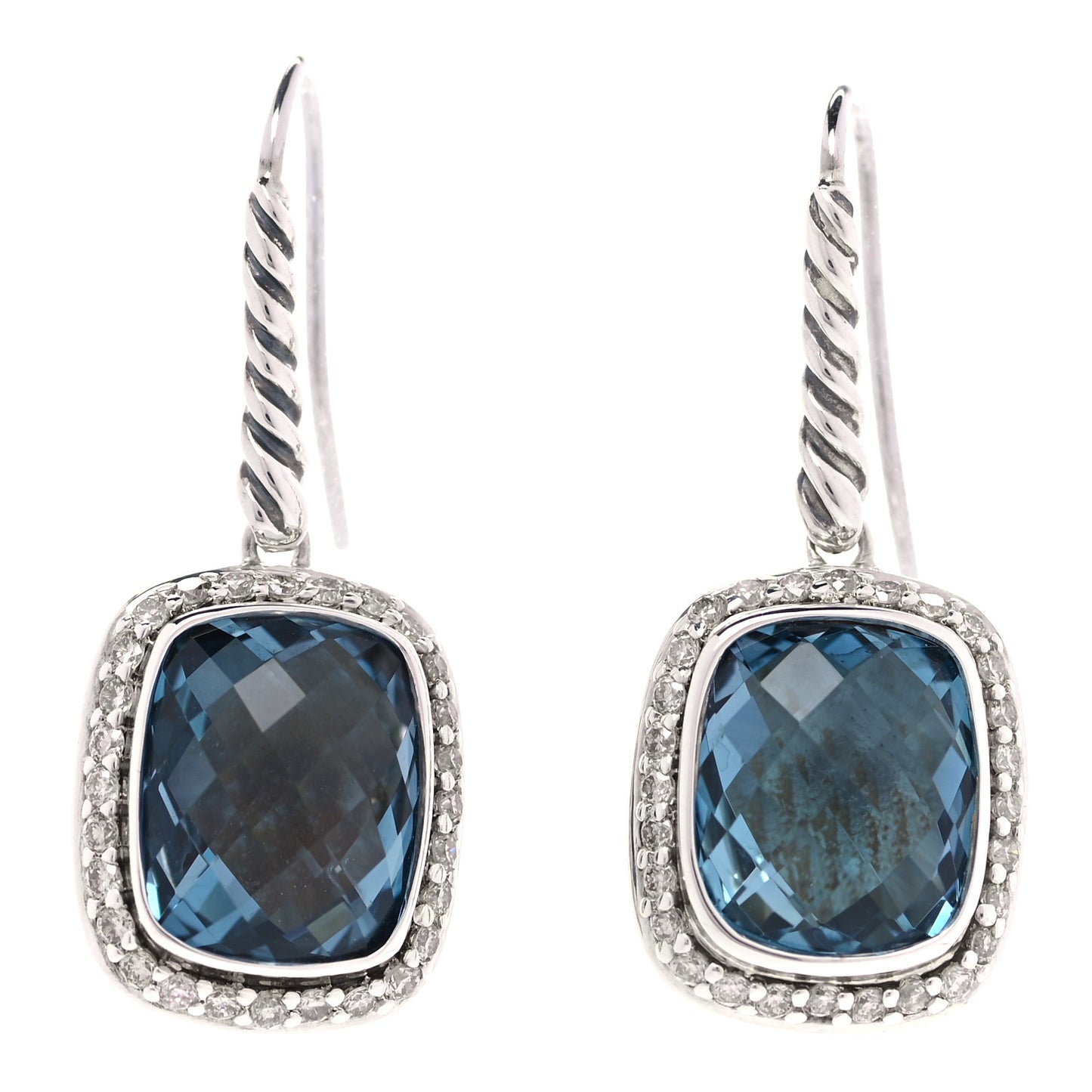 Sterling Silver Diamond Hampton Blue Topaz Noblesse Drop Earrings