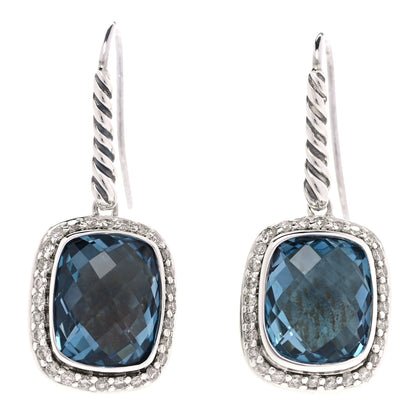 David Yurman Sterling Silver Diamond Hampton Blue Topaz Noblesse Drop Earrings 1 of 5