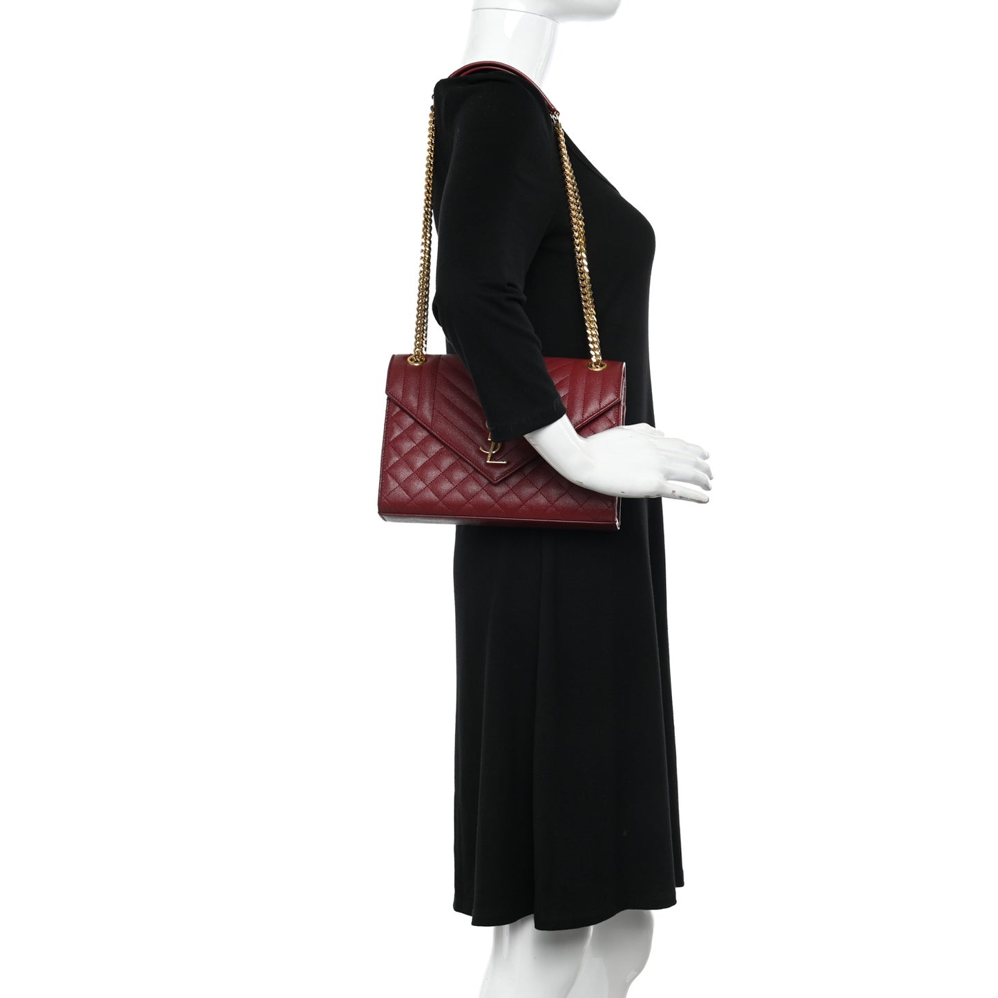 Grain De Poudre Textured Mixed Matelasse Triquilt Medium Monogram Satchel Oxblood
