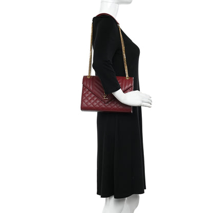 Saint Laurent Grain De Poudre Textured Mixed Matelasse Triquilt Medium Monogram Satchel Oxblood 2 of 9