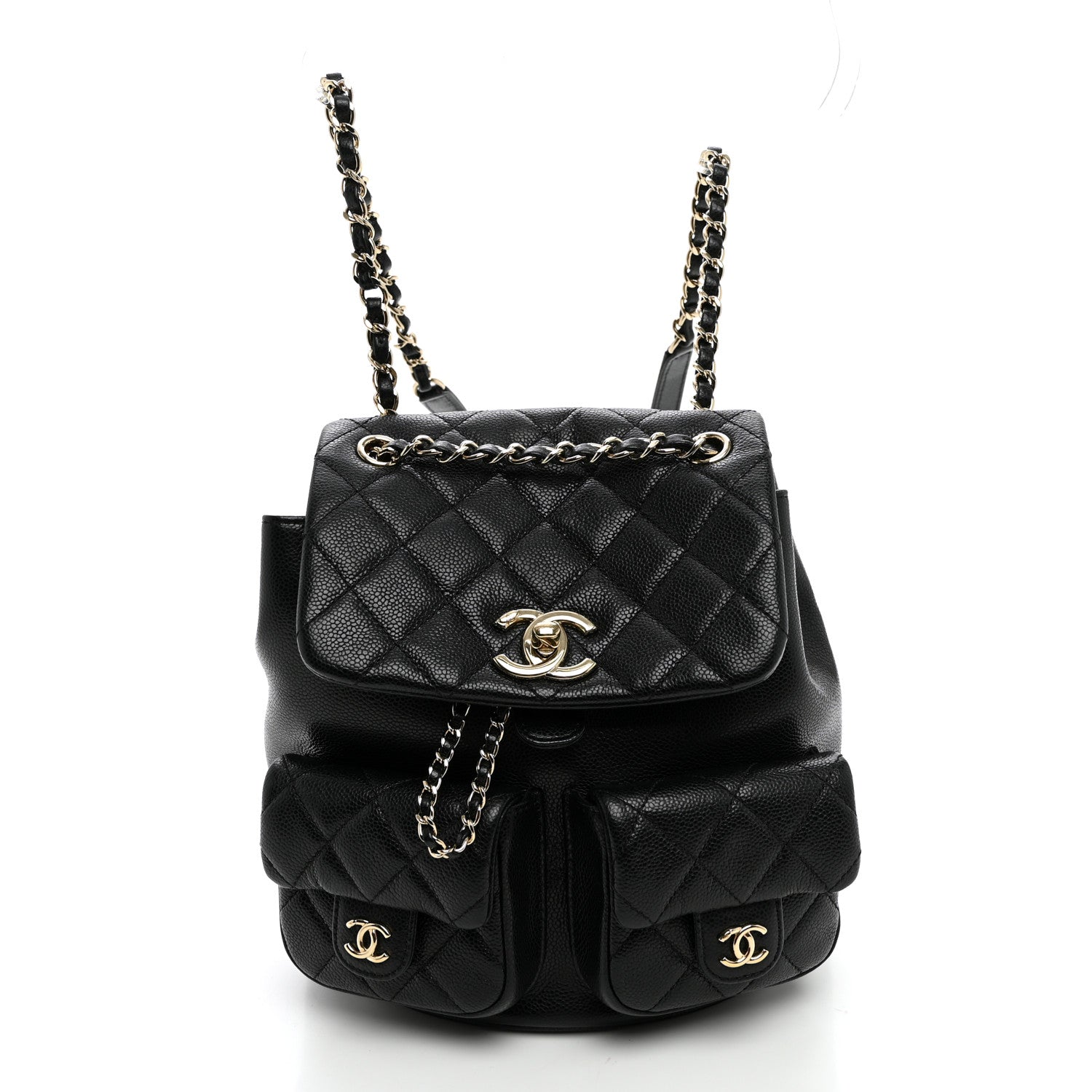 Chanel Shiny Caviar Quilted Small Duma Pockets Drawstring Backpack Black 1 of 9