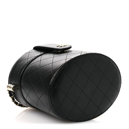 Chanel Lambskin Quilted Round Vanity Case With Chain Black 4 of 12