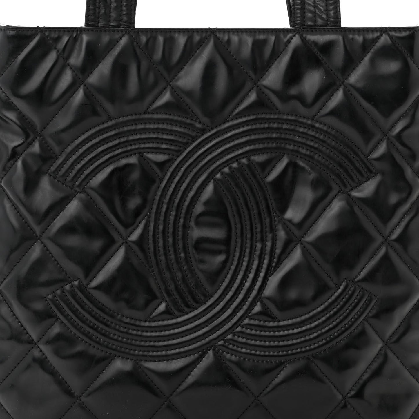 Patent Quilted Expandable CC Shoping Tote Black