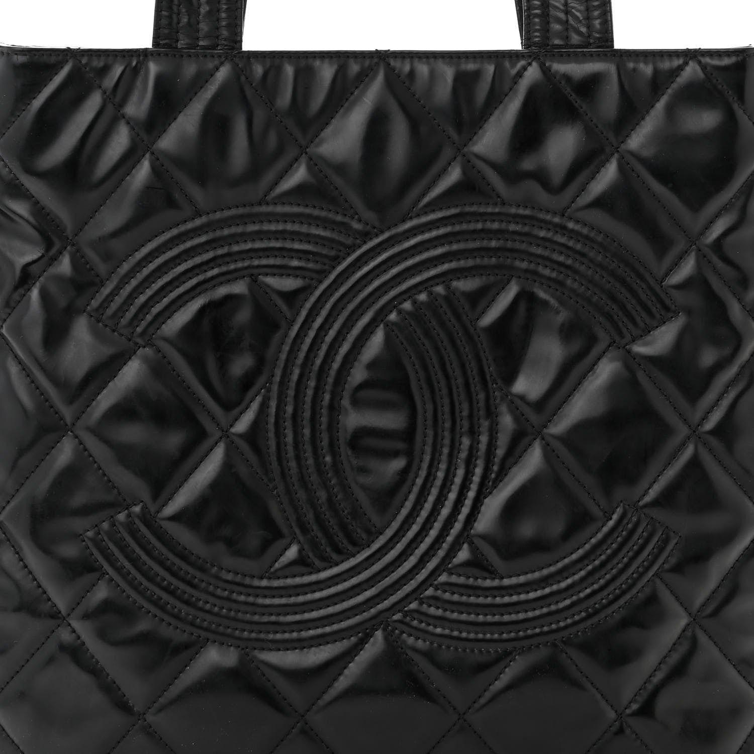 Chanel Patent Quilted Expandable CC Shoping Tote Black 8 of 10