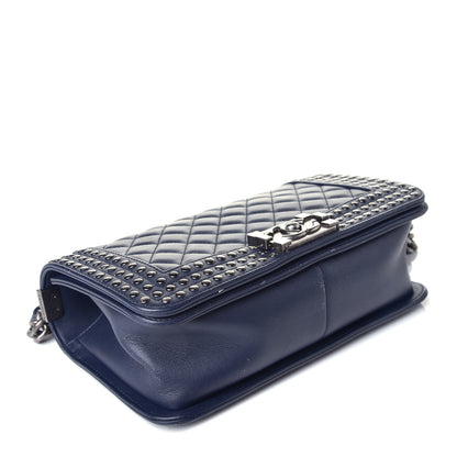 Chanel Calfskin Quilted Studded Medium Boy Flap Navy 5 of 10