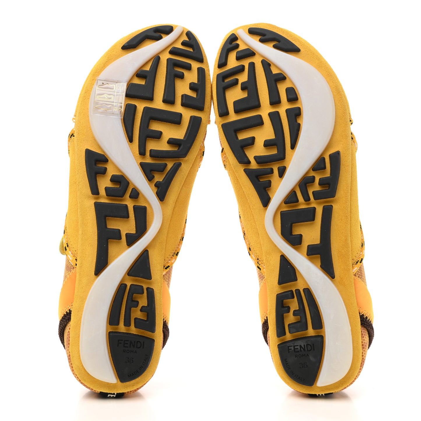 X SARAH COLEMAN Suede Mesh Satin FF Vertigo Womens Flex Sneakers 36 Mimosa Giallo Ocra Tobacco
