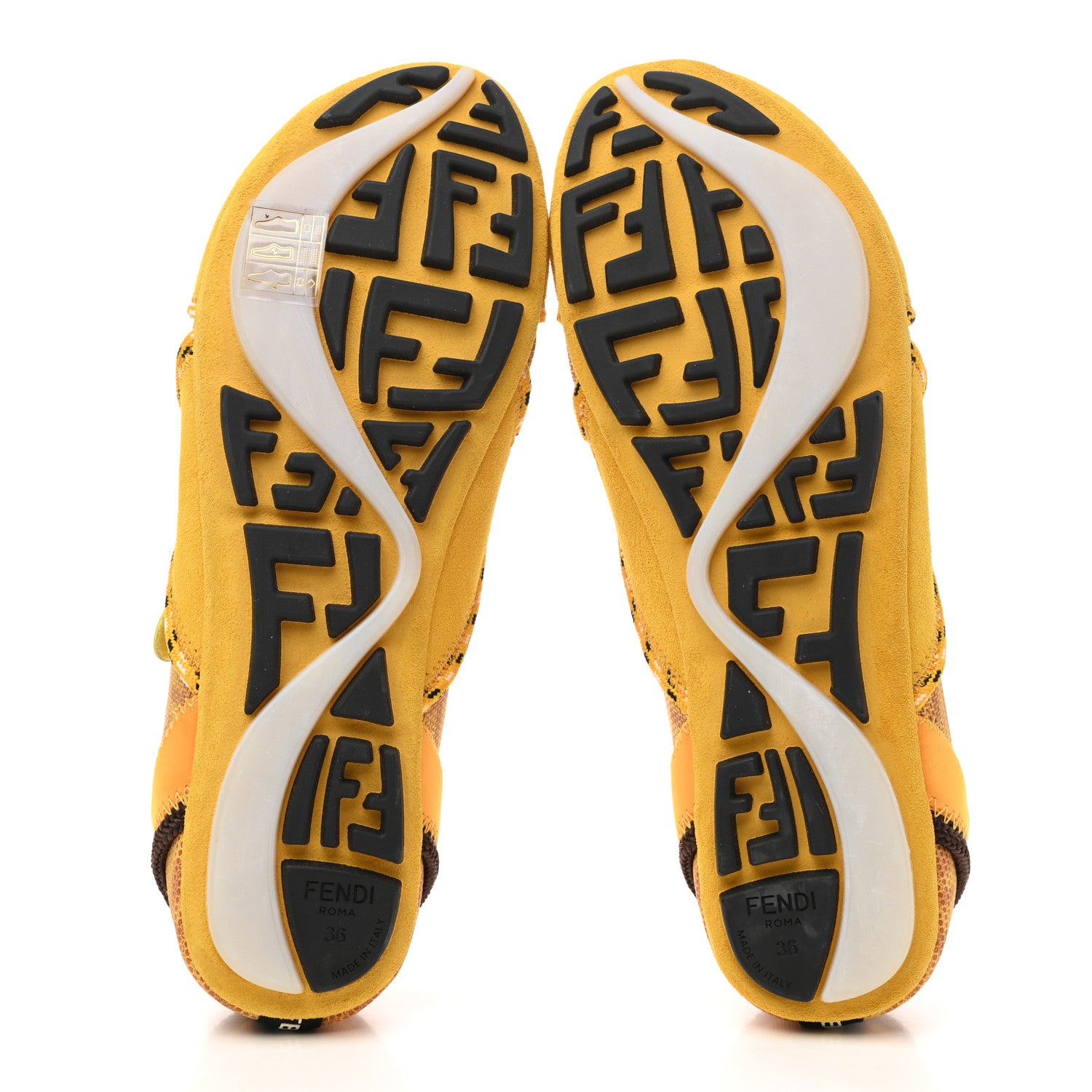 Fendi X SARAH COLEMAN Suede Mesh Satin FF Vertigo Womens Flex Sneakers 36 Mimosa Giallo Ocra Tobacco 5 of 9