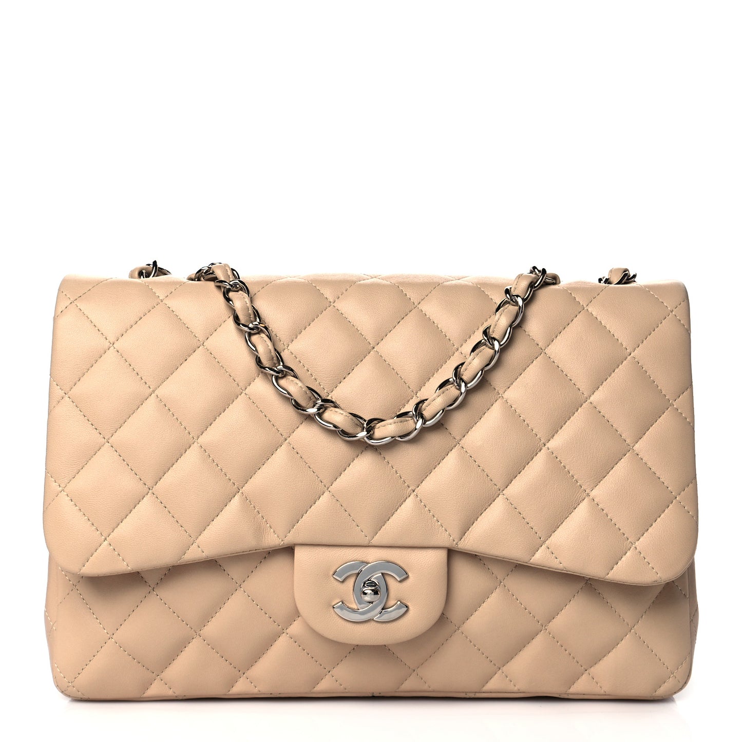 Lambskin Quilted Jumbo Single Flap Beige Clair