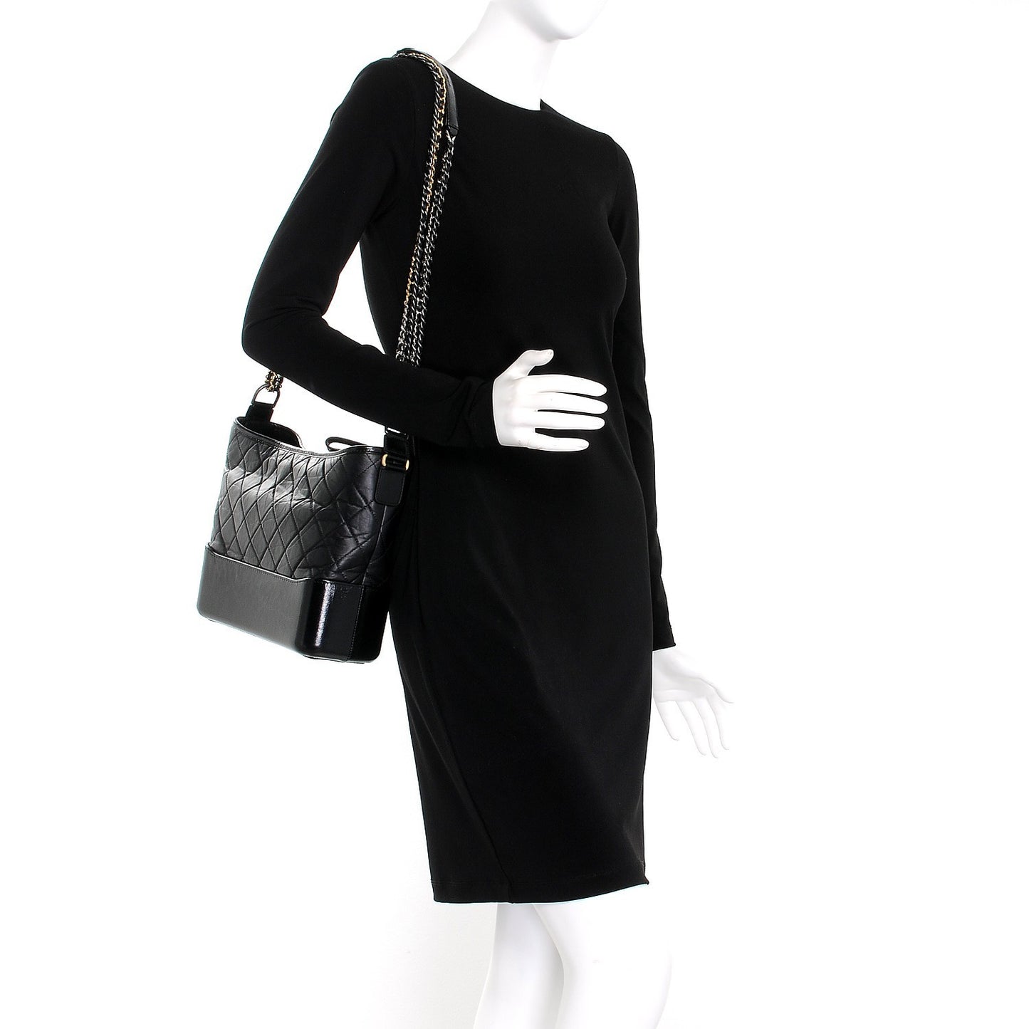 Aged Calfskin Quilted Medium Gabrielle Hobo Black