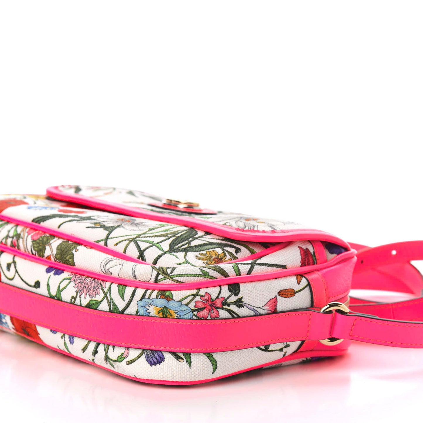 Canvas Flora Floral Shoulder Bag White Fuchsia Fluo