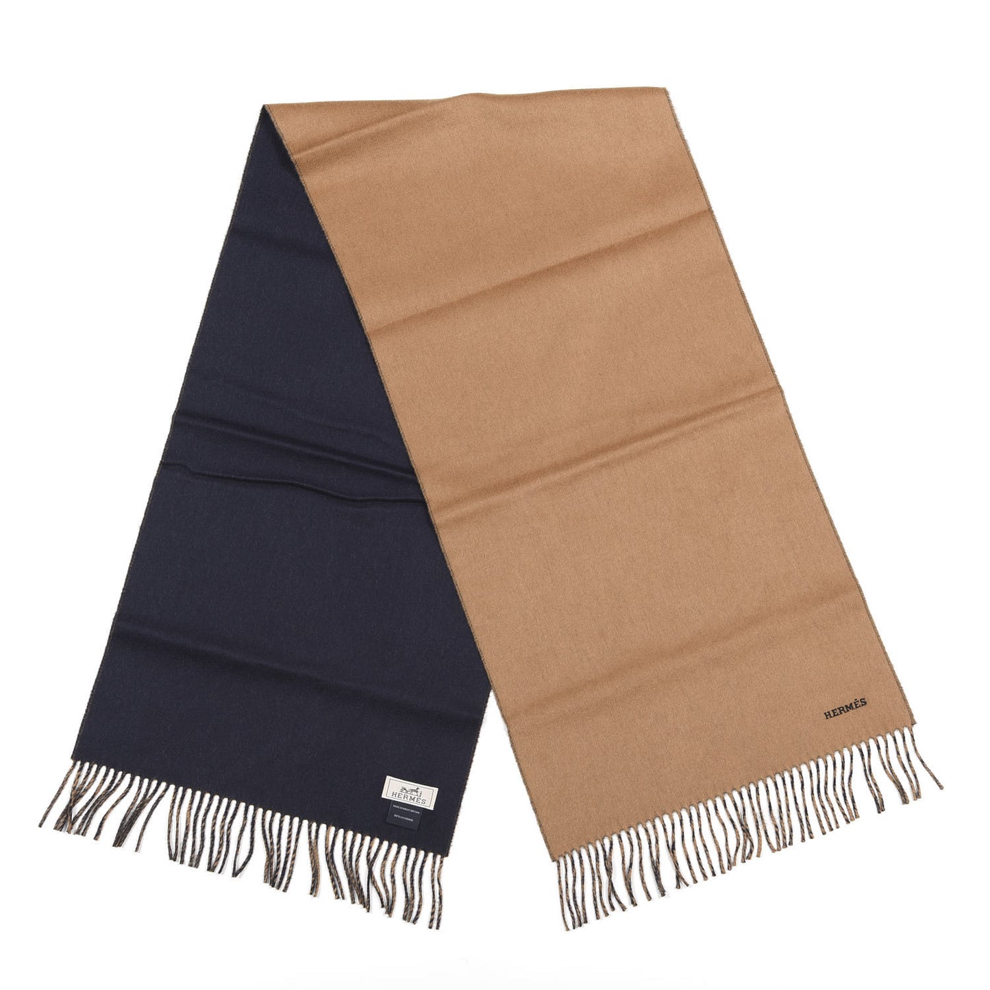 Cashmere Recto Verso Muffler Camel Marine