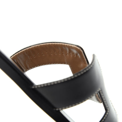 Hermes Box Calfskin Oran Sandals 37 Black 10 of 11