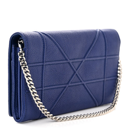 Christian Dior Grained Calfskin Diorama Wallet On Chain Blue 3 of 11