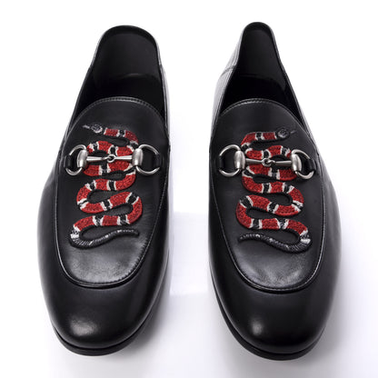 Gucci Lambskin Kingsnake Embroidered Mens Brixton Horsebit Loafers 9.5 Black 5 of 11
