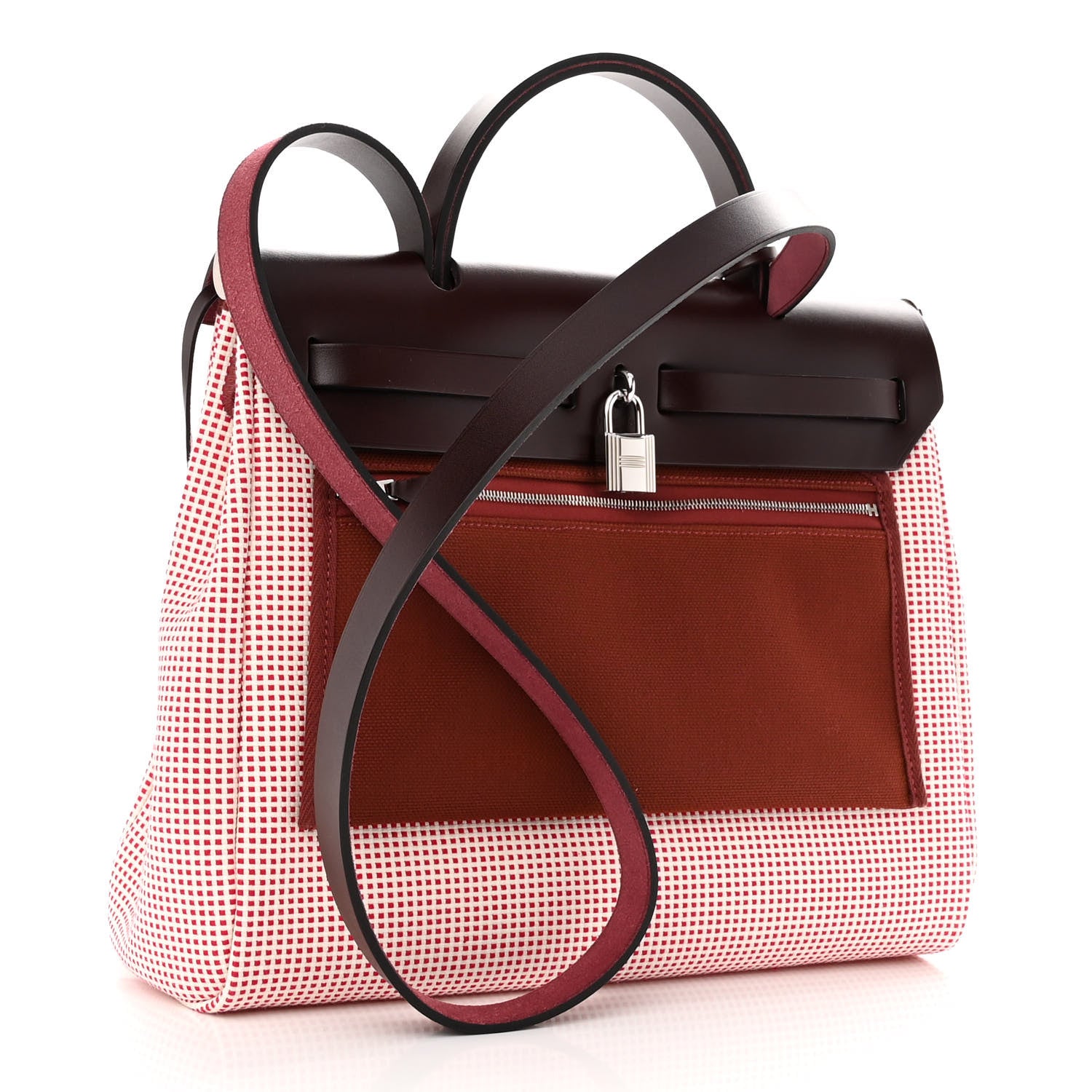 Hermes Criss Viking Vache Hunter Herbag Zip Retourne 31 PM Ecru Brique Anemone Rouge Sellier 3 of 8