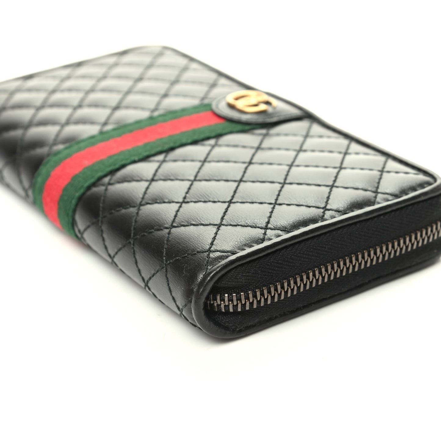Calfskin Web Trapuntata GG Zip Around Wallet Black