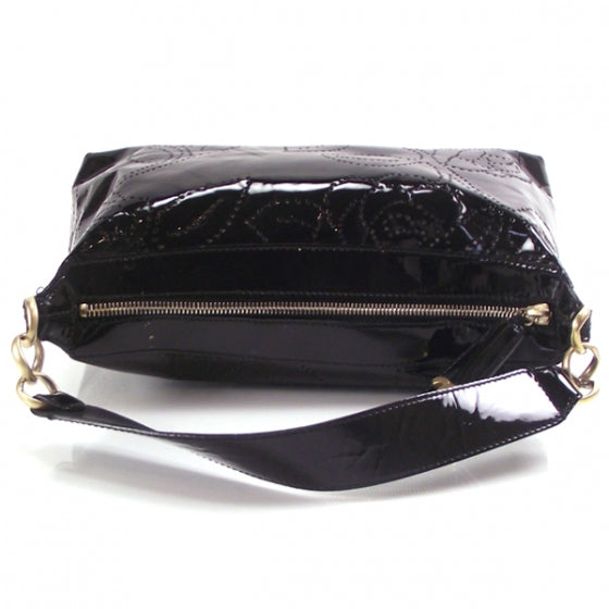 Patent Perforated Camelia Hobo Black