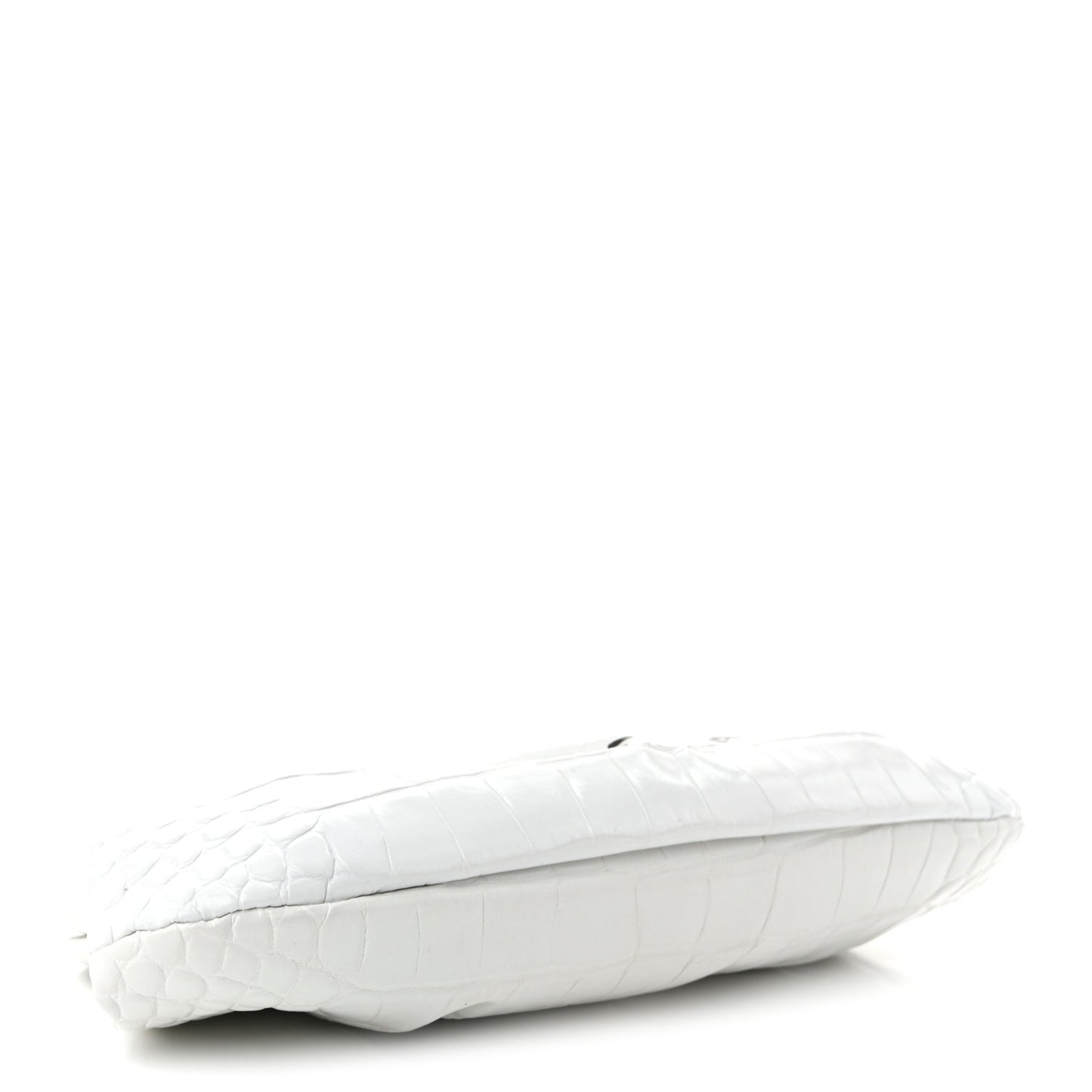 Shiny Supple Calfskin Logo Crocodile Embossed Cloud Clutch XS White